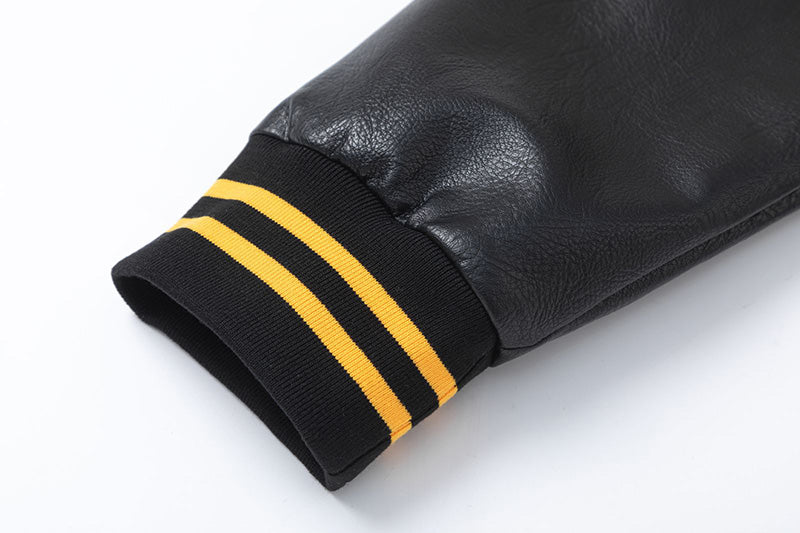 AMIRI Appliquéd Wool-Blend & Full-Grain Leather Varsity Jacket – Black