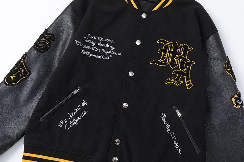 AMIRI Appliquéd Wool-Blend & Full-Grain Leather Varsity Jacket – Black