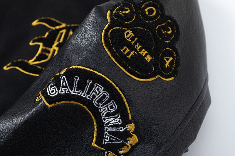 AMIRI Appliquéd Wool-Blend & Full-Grain Leather Varsity Jacket – Black
