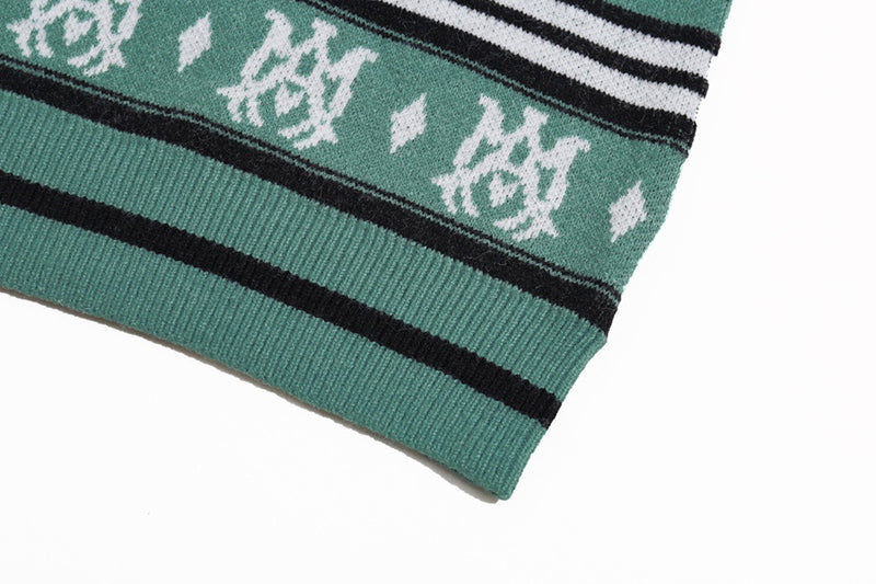 AMIRI MA Monogram Striped Knitted Sweater – Green & Grey