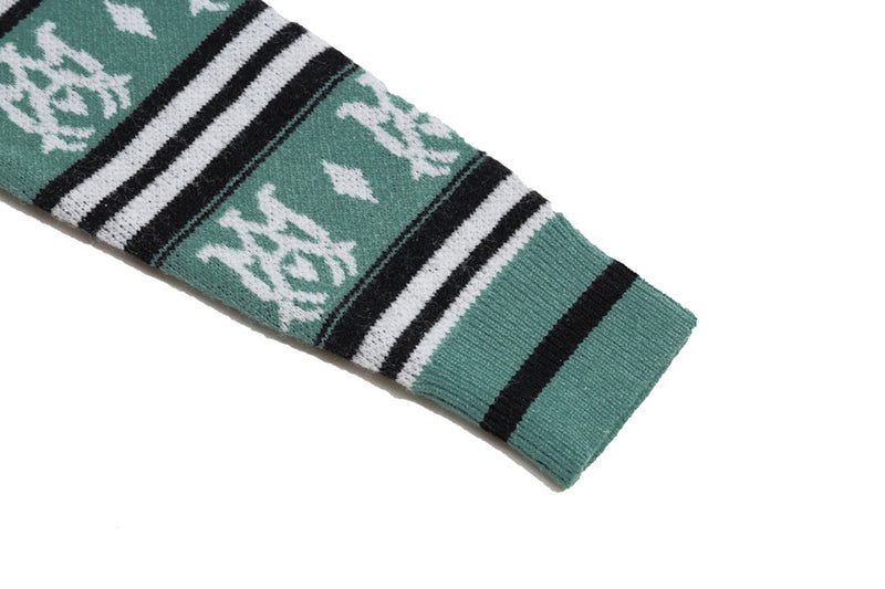 AMIRI MA Monogram Striped Knitted Sweater – Green & Grey
