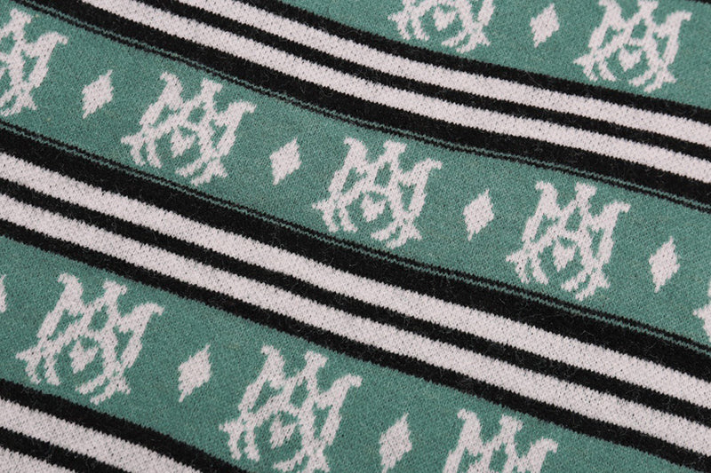 AMIRI MA Monogram Striped Knitted Sweater – Green & Grey