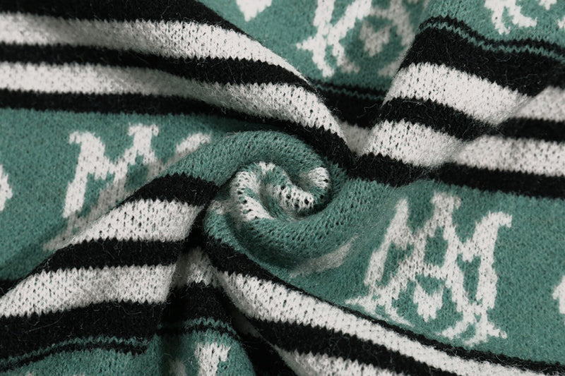 AMIRI MA Monogram Striped Knitted Sweater – Green & Grey