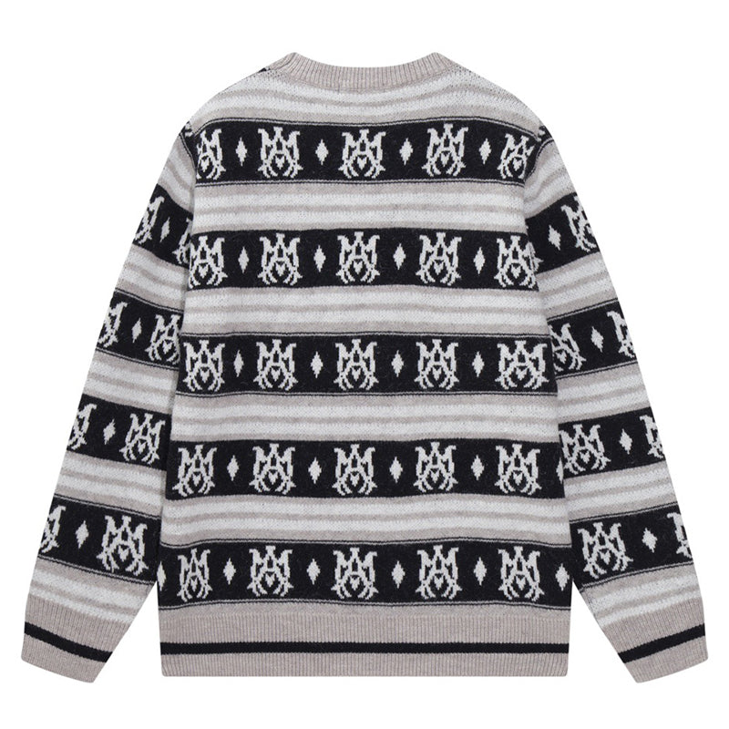 AMIRI MA Monogram Striped Knitted Sweater – Green & Grey