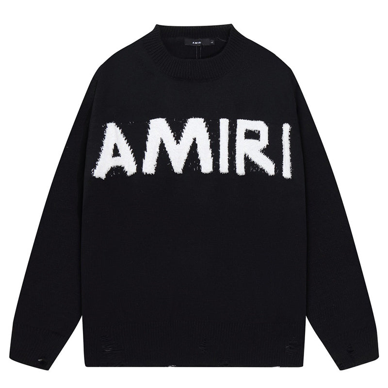 AMIRI PREEMO Logo Knitted Sweater – Black & Apricot