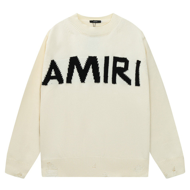 AMIRI PREEMO Logo Knitted Sweater – Black & Apricot