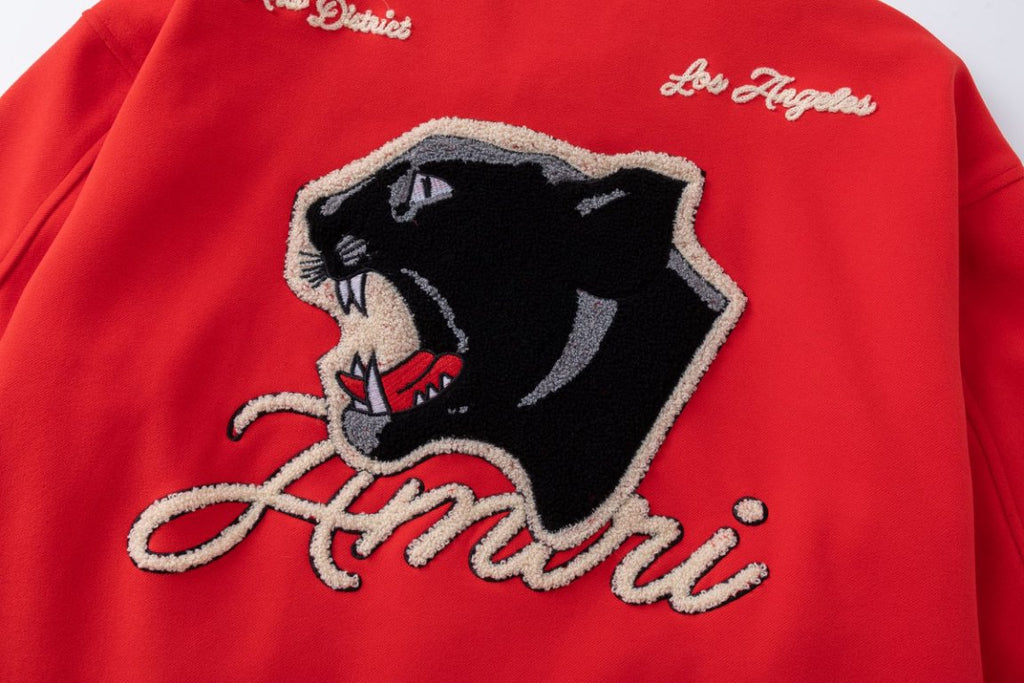 AMIRI Panther Bomber Jacket – Red Wool Blend