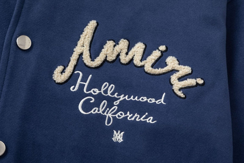 AMIRI Hollywood Bomber Jacket – Blue & Black Wool Blend