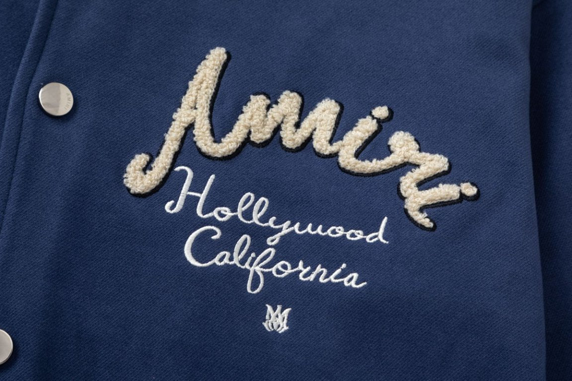 AMIRI Hollywood Bomber Jacket – Blue & Black Wool Blend