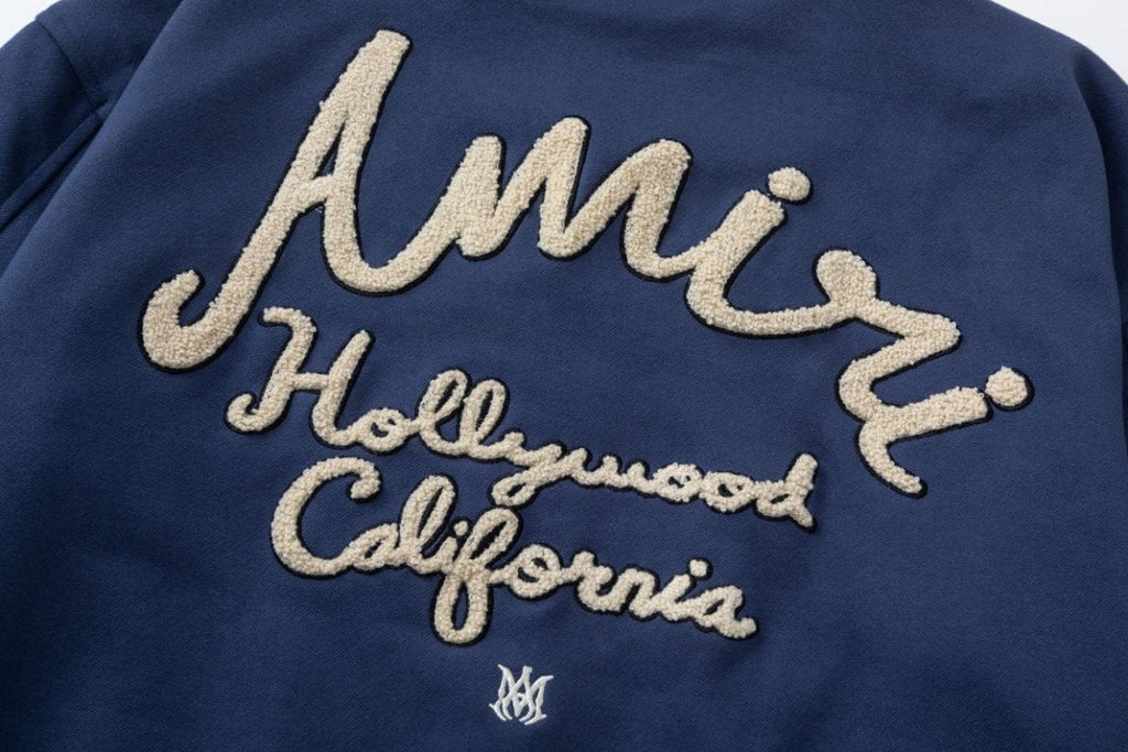 AMIRI Hollywood Bomber Jacket – Blue & Black Wool Blend