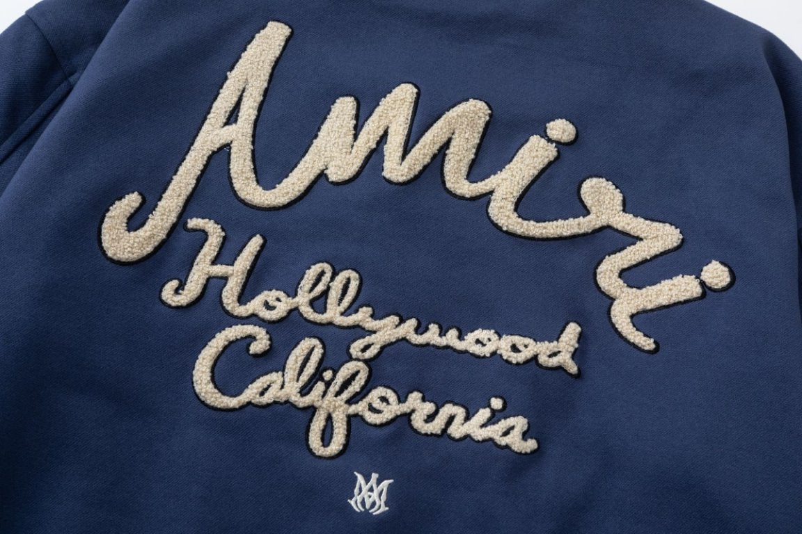 AMIRI Hollywood Bomber Jacket – Blue & Black Wool Blend