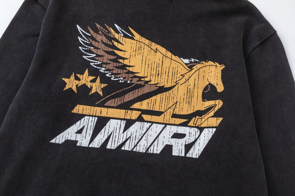 AMIRI Vintage Pegasus Cotton Hoodie – Black