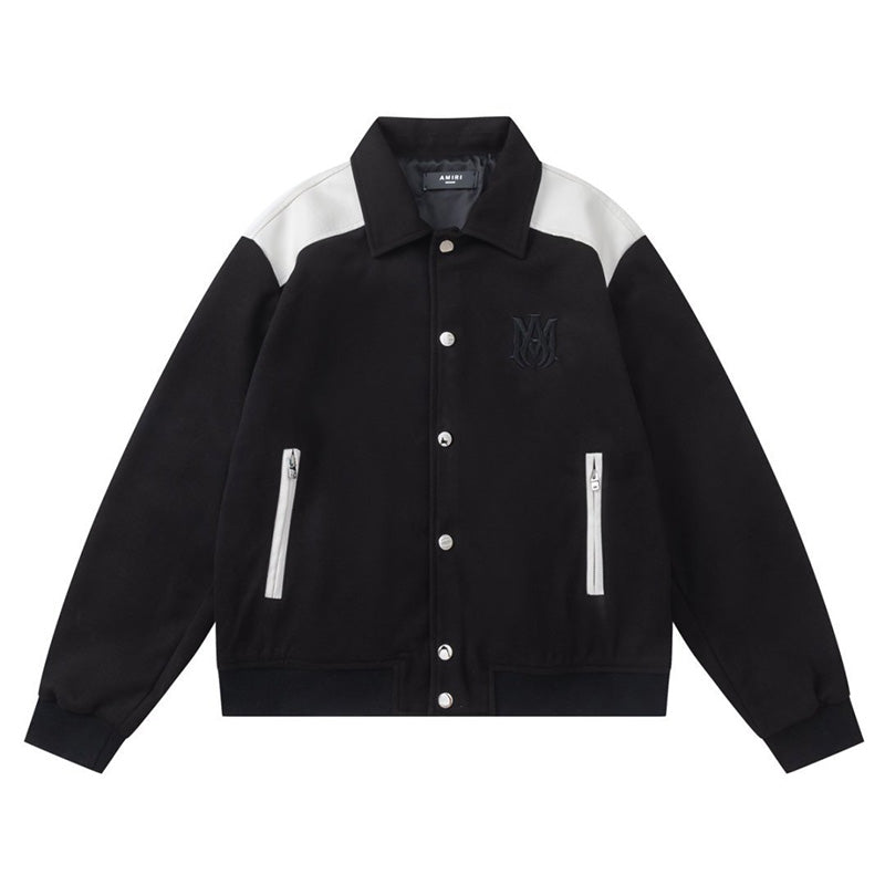 AMIRI Varsity Logo-Embroidered Leather Jacket – Black