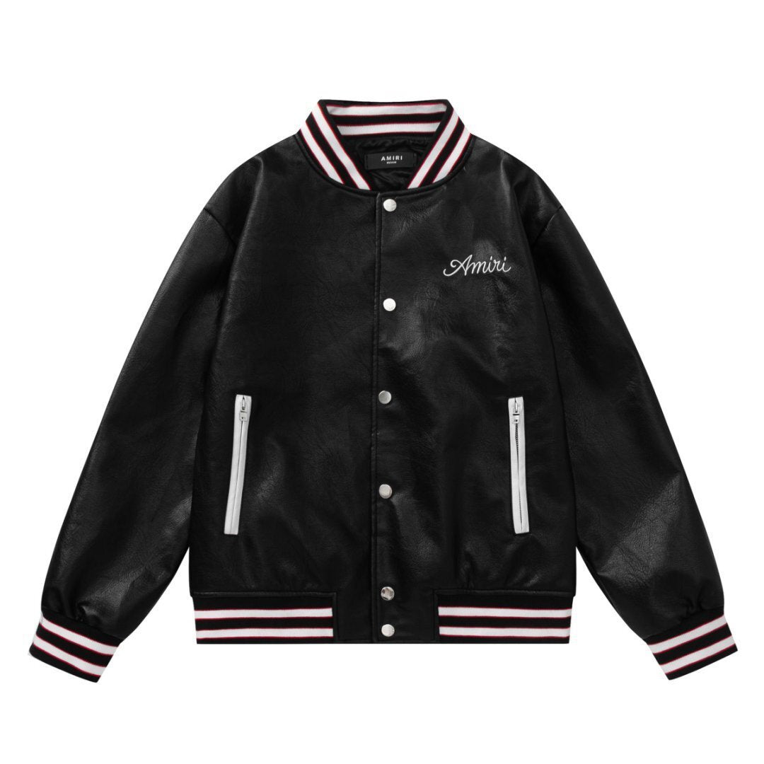 AMIRI Club Leather Varsity Jacket – Black