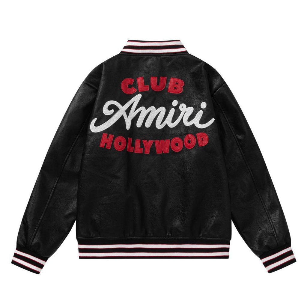 AMIRI Club Leather Varsity Jacket – Black
