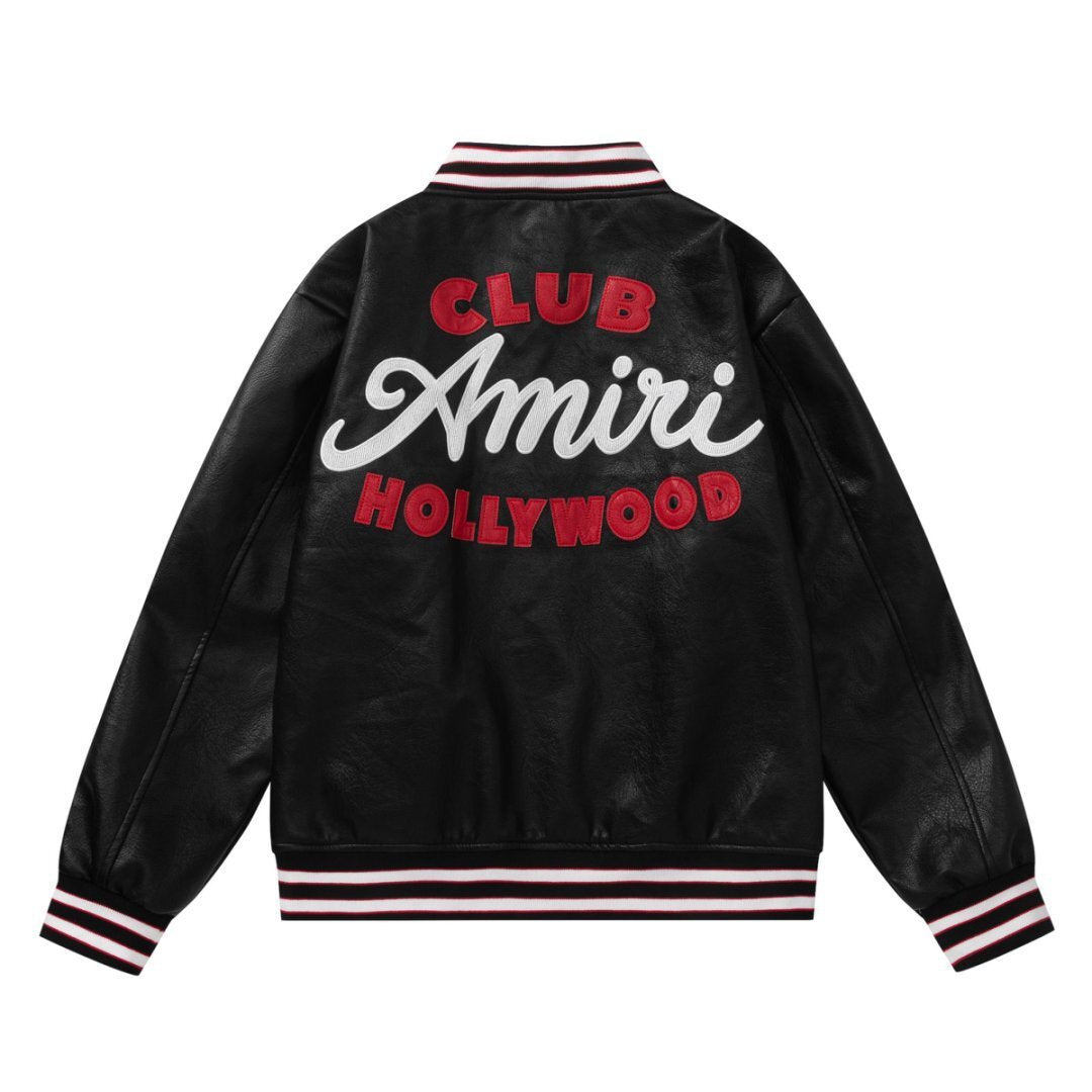 AMIRI Club Leather Varsity Jacket – Black