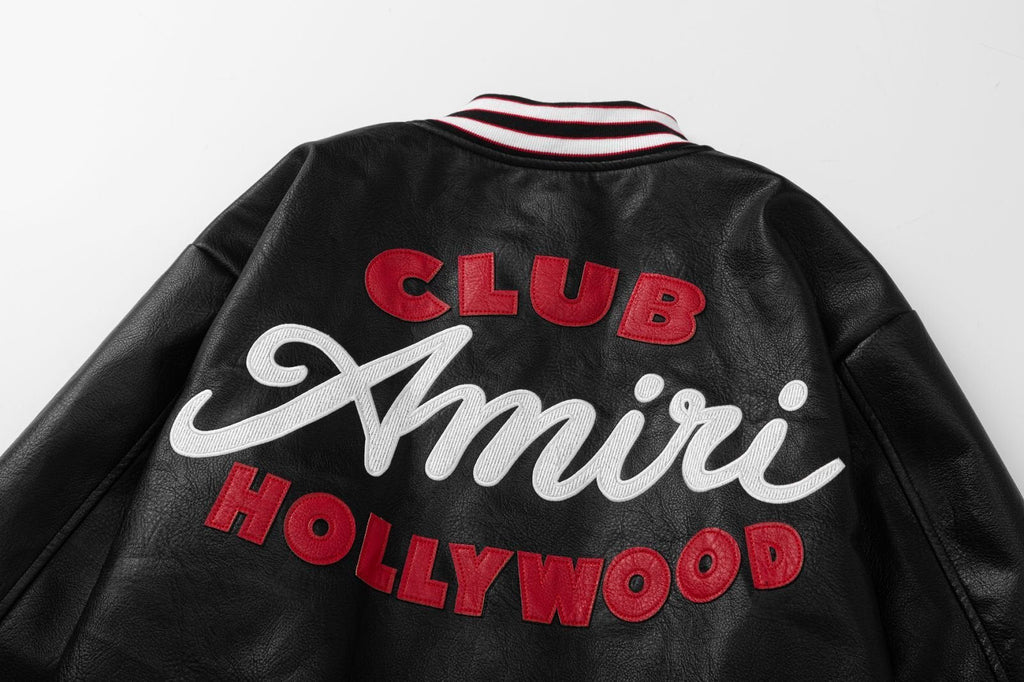 AMIRI Club Leather Varsity Jacket – Black