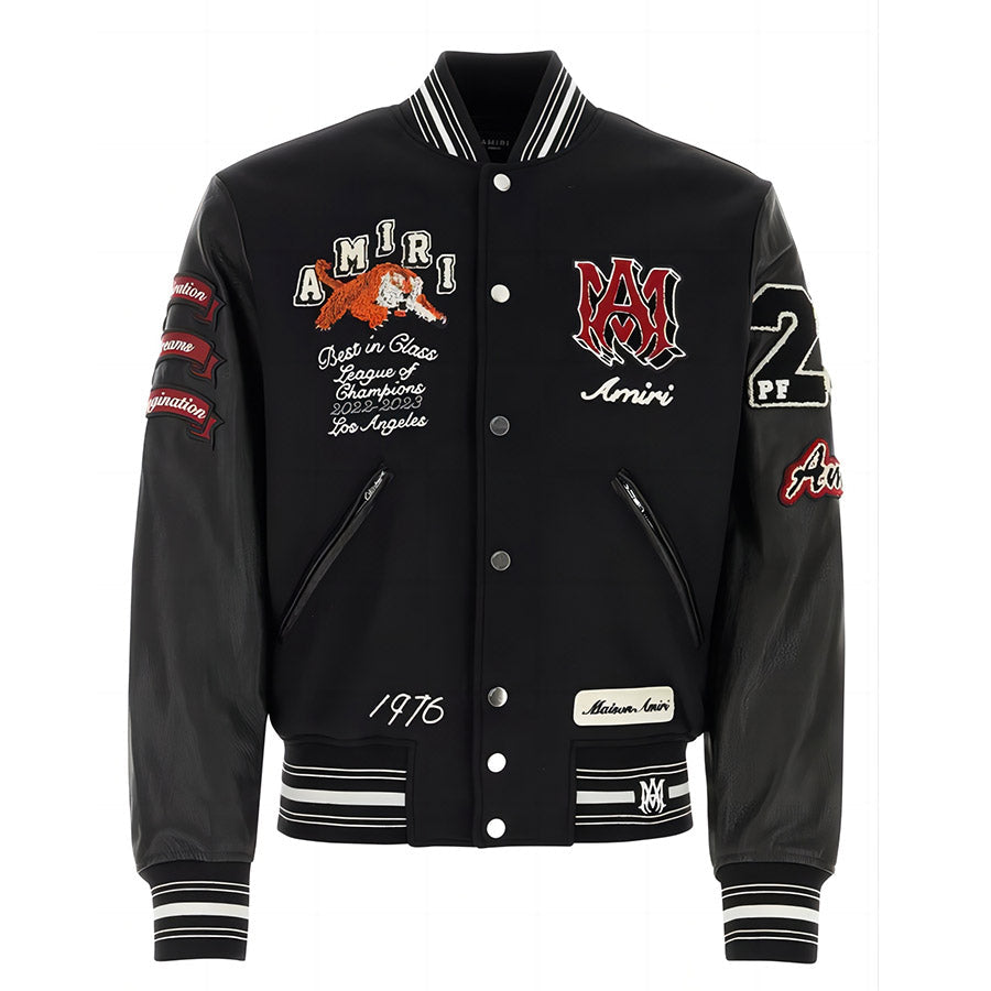 AMIRI Appliquéd Embroidered Varsity Jacket – Leather Sleeves (Black)