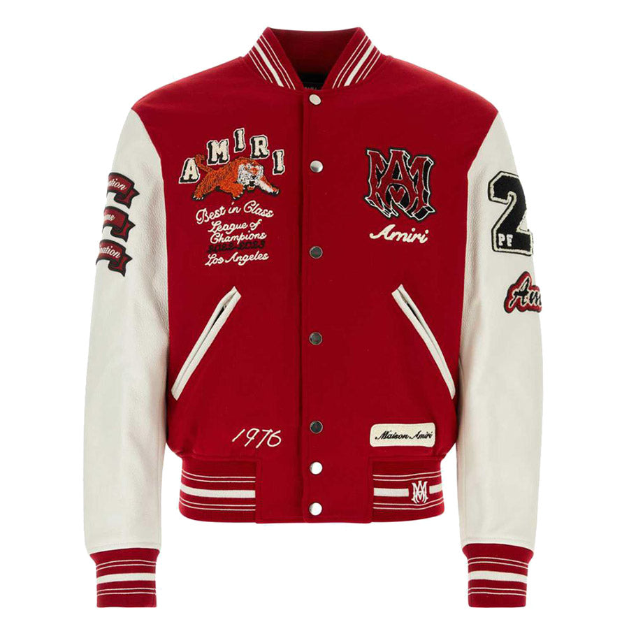 AMIRI Appliquéd Embroidered Varsity Jacket – Leather Sleeves