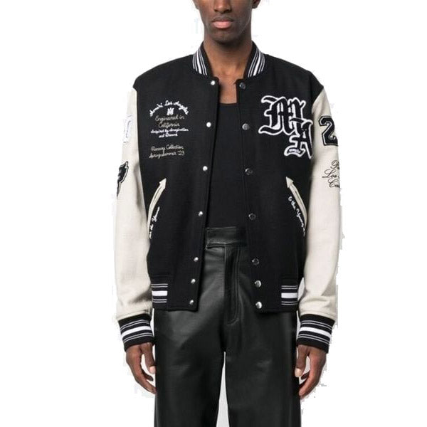 AMIRI Appliquéd Embroidered Varsity Bomber Jacket – Black/Grey Wool Blend