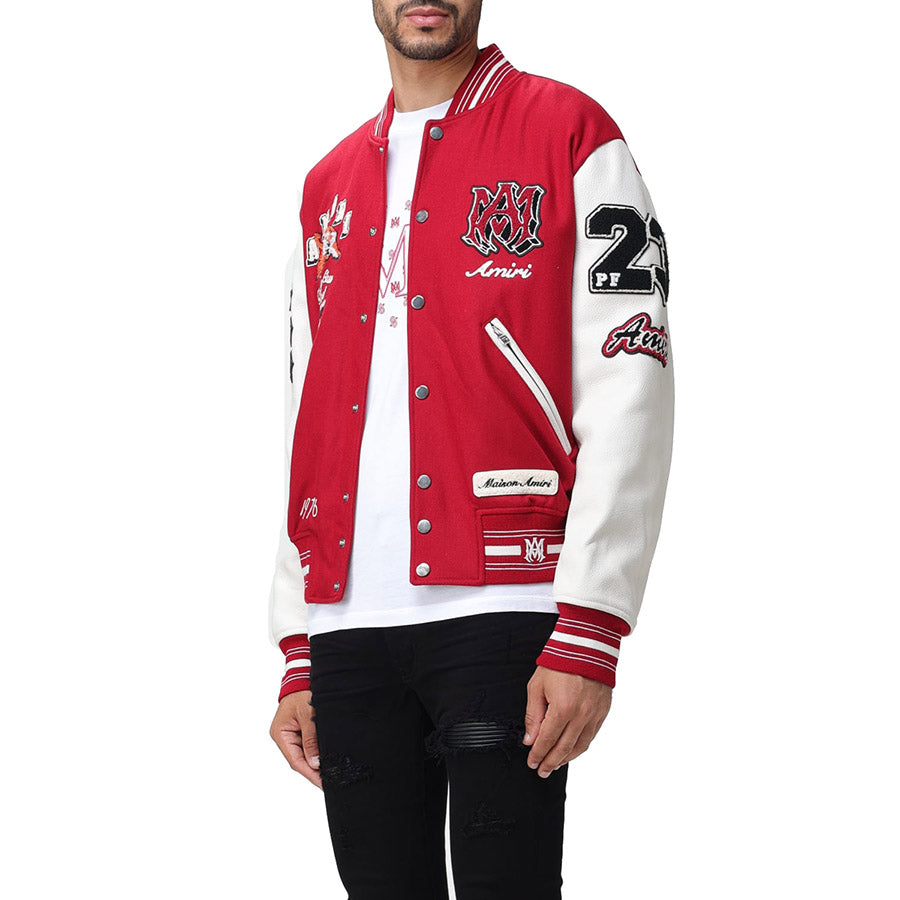 AMIRI Appliquéd Embroidered Varsity Jacket – Leather Sleeves