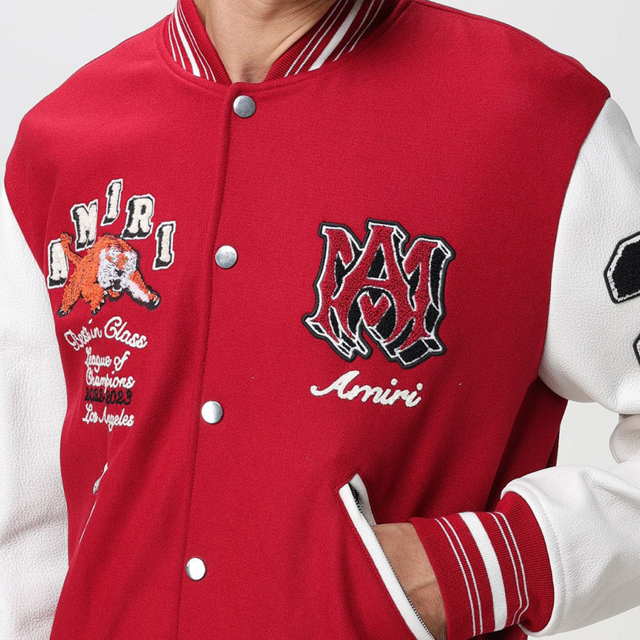AMIRI Appliquéd Embroidered Varsity Jacket – Leather Sleeves