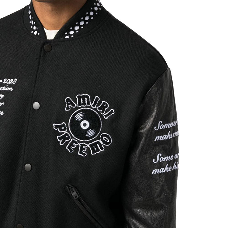 AMIRI Appliquéd Embroidered Varsity Jacket – Wool Twill & Calf Leather (Black)
