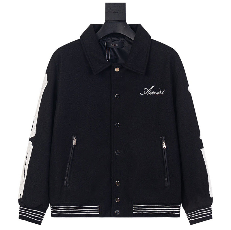AMIRI Thickened Loose Bomber Baseball Jacket – Black