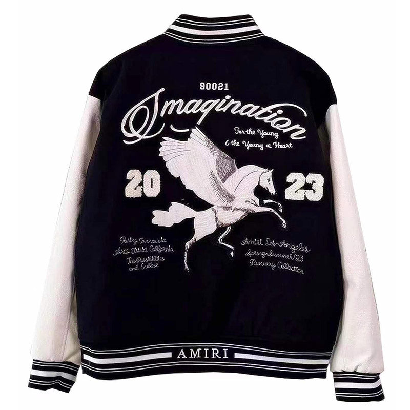 AMIRI Appliquéd Embroidered Varsity Bomber Jacket – Black/Grey Wool Blend