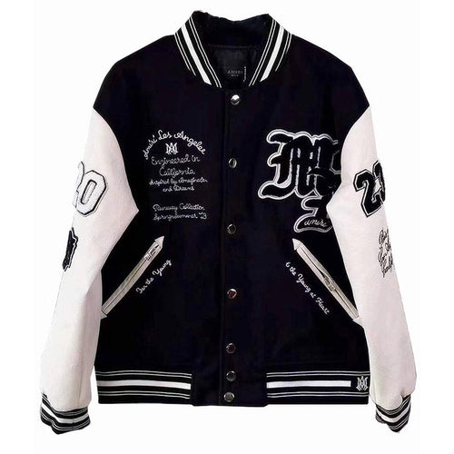 AMIRI Appliquéd Embroidered Varsity Bomber Jacket – Black/Grey Wool Blend