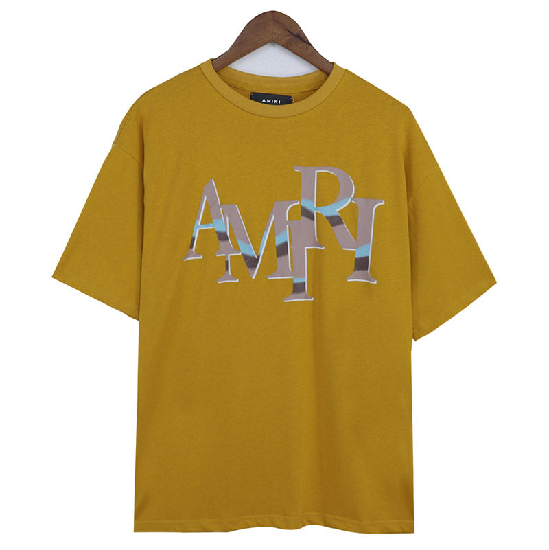 AMIRI Staggered Logo-Print Cotton Jersey T-Shirt | Black, Yellow & White