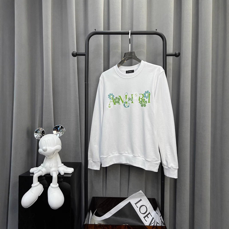 AMIRI Floral & Letter Logo Print Crewneck Sweatshirt