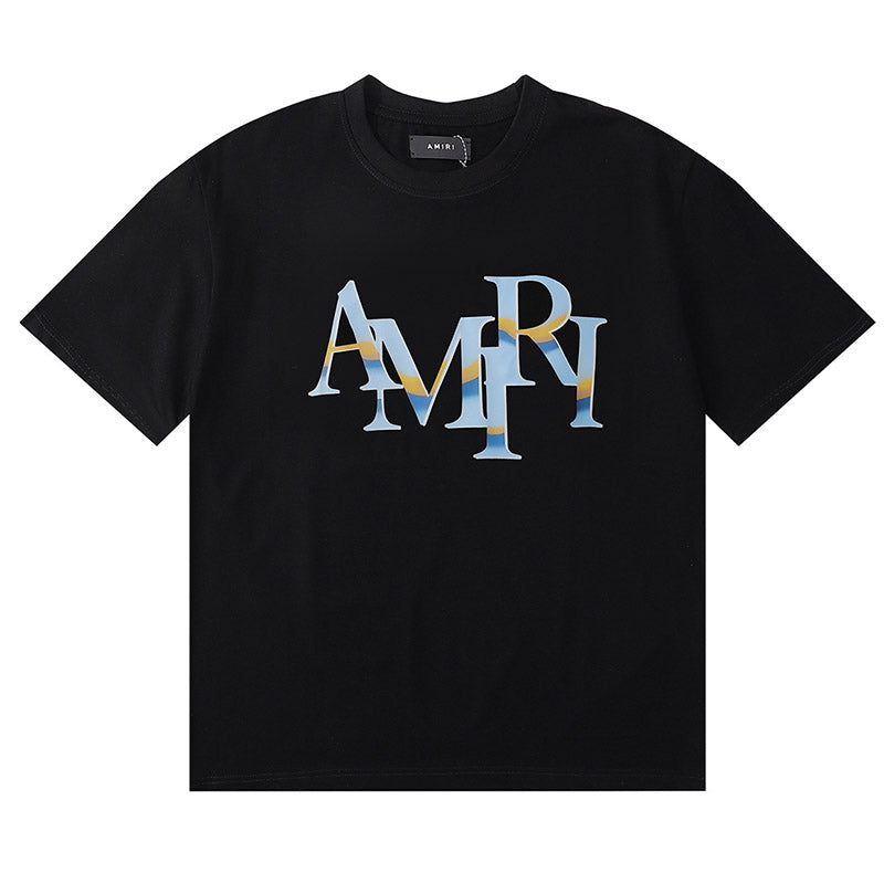 AMIRI Staggered Logo-Print Cotton Jersey T-Shirt | Black, Yellow & White