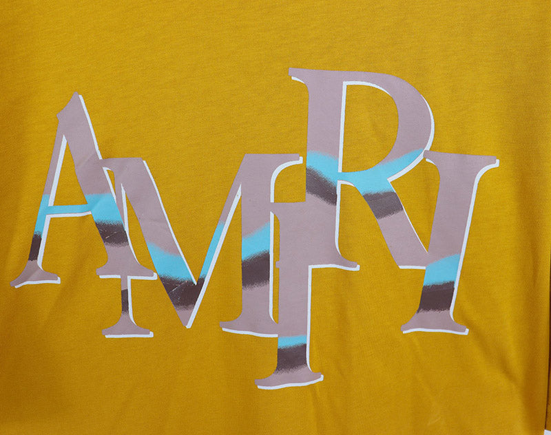 AMIRI Staggered Logo-Print Cotton Jersey T-Shirt | Black, Yellow & White