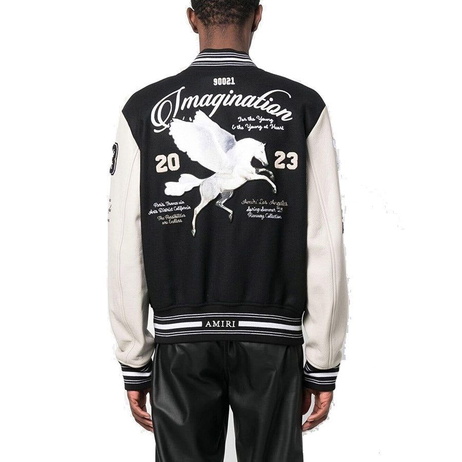 AMIRI Appliquéd Embroidered Varsity Bomber Jacket – Black/Grey Wool Blend