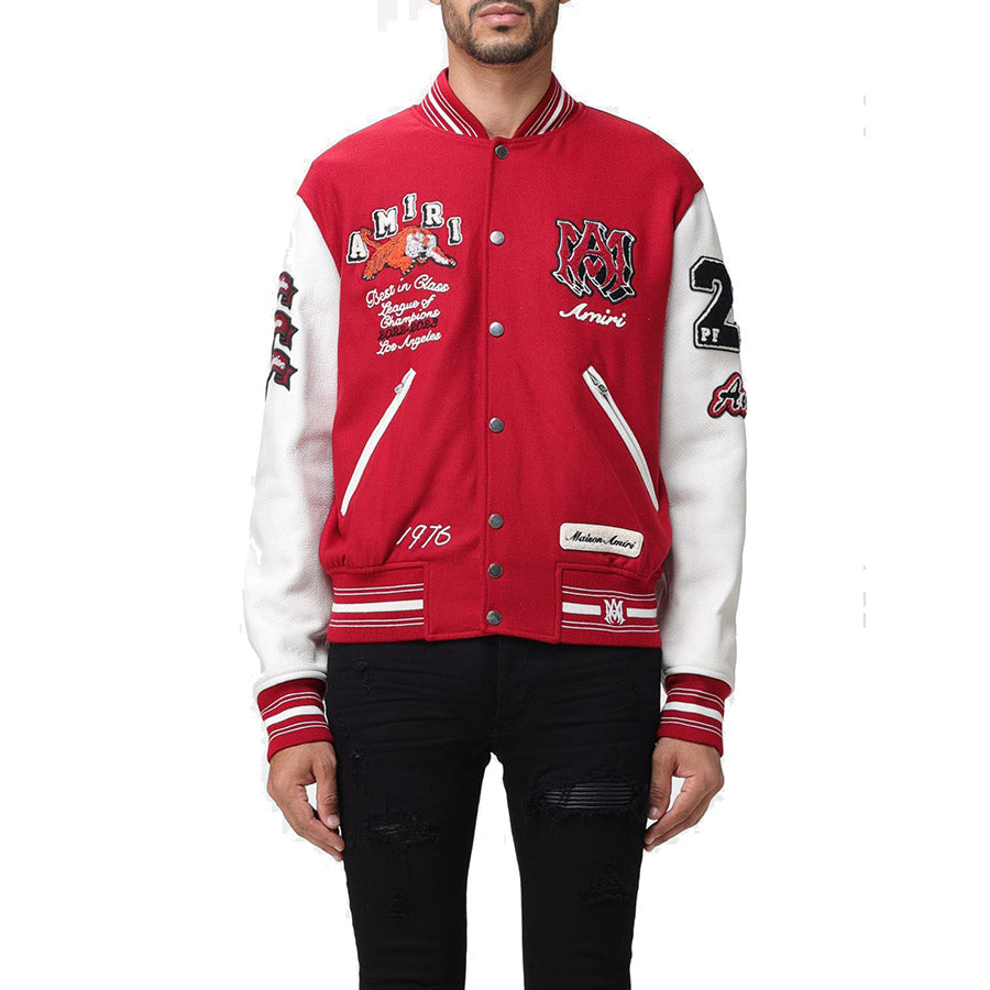 AMIRI Appliquéd Embroidered Varsity Jacket – Leather Sleeves