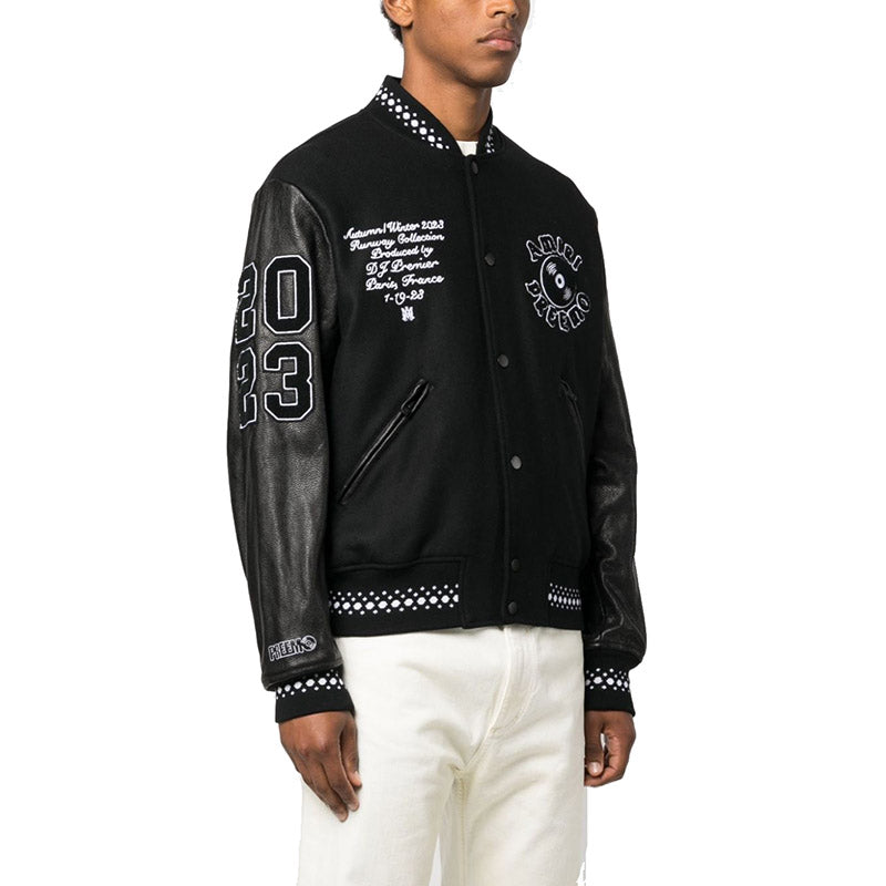 AMIRI Appliquéd Embroidered Varsity Jacket – Wool Twill & Calf Leather (Black)