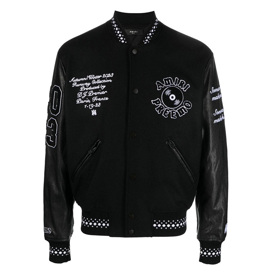AMIRI Appliquéd Embroidered Varsity Jacket – Wool Twill & Calf Leather (Black)