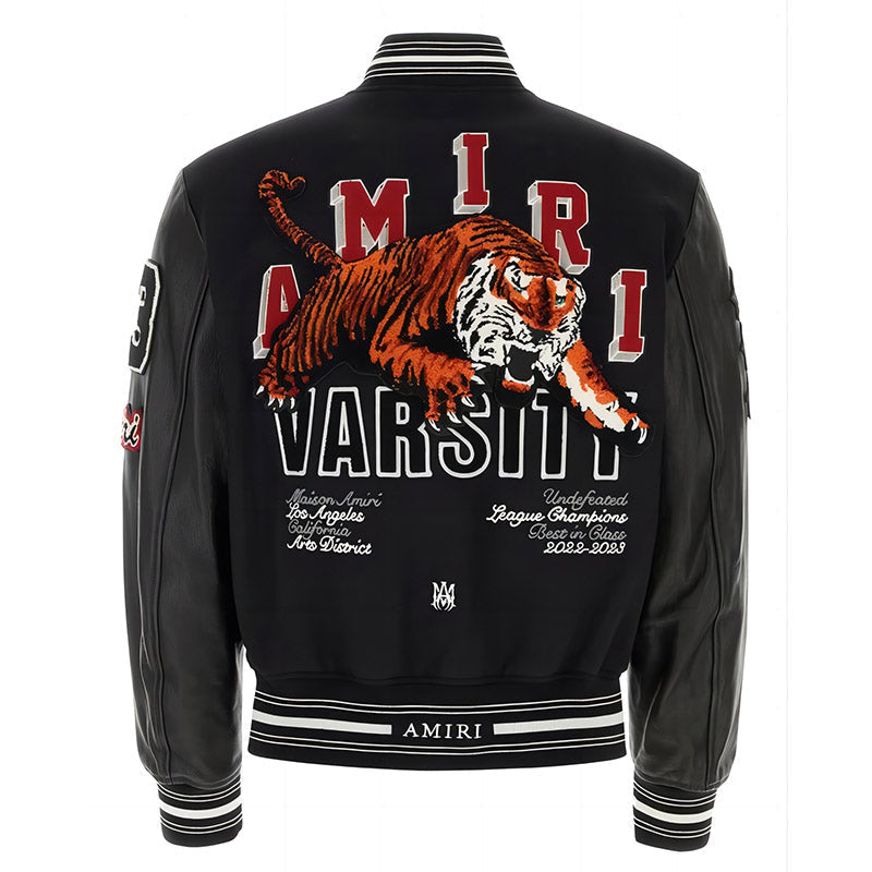 AMIRI Appliquéd Embroidered Varsity Jacket – Leather Sleeves (Black)